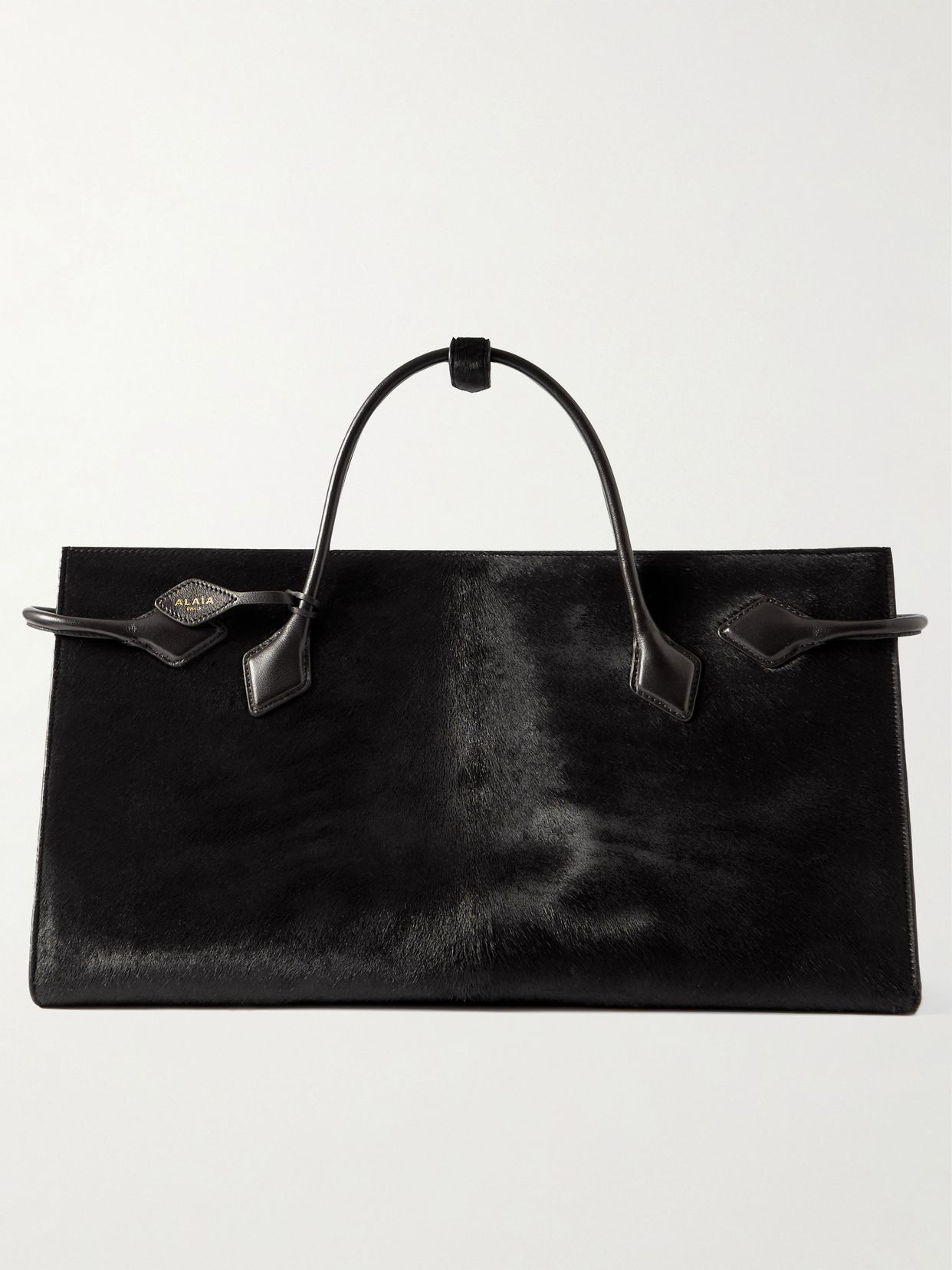 Le Teckel large leather-trimmed calf hair tote