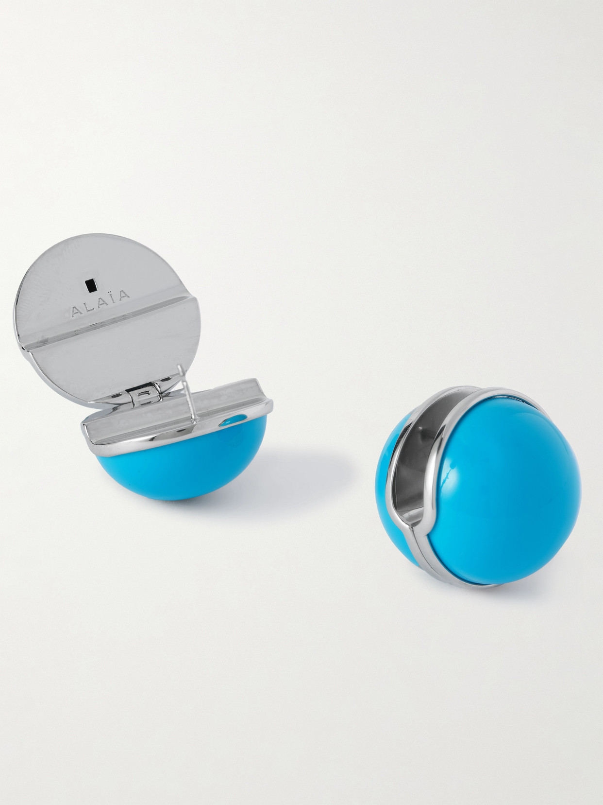 Alaïa Sphere Silver-tone Earrings In Blue