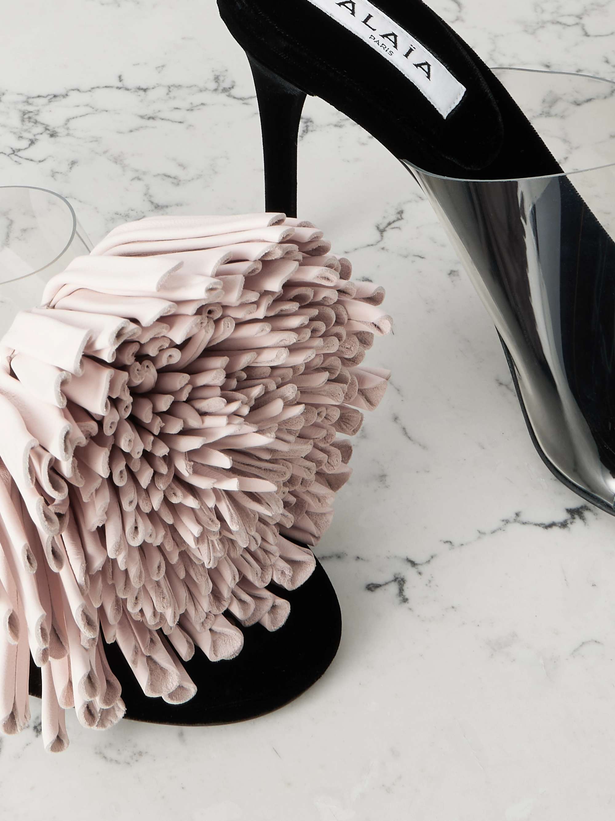 ALAÏA Leather-trimmed PVC and velvet sandals | NET-A-PORTER