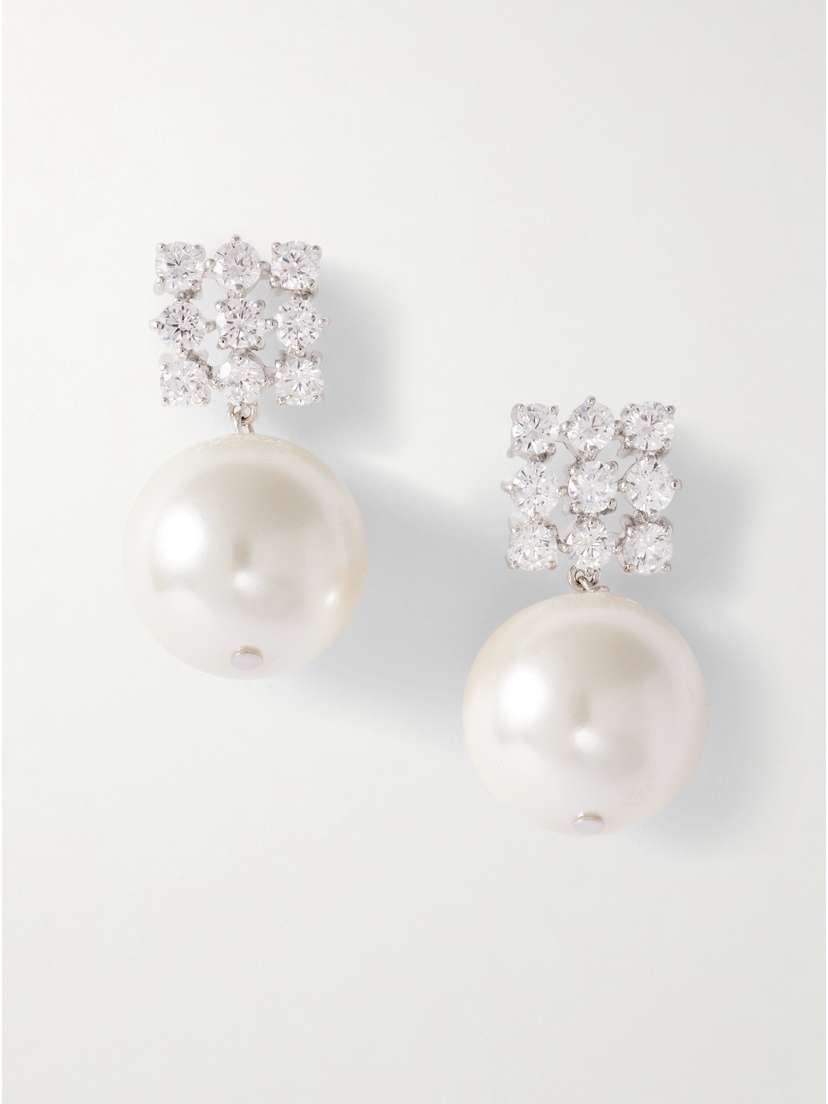 Completedworks Rhodium-plated, Cubic Zirconia And Pearl Earrings