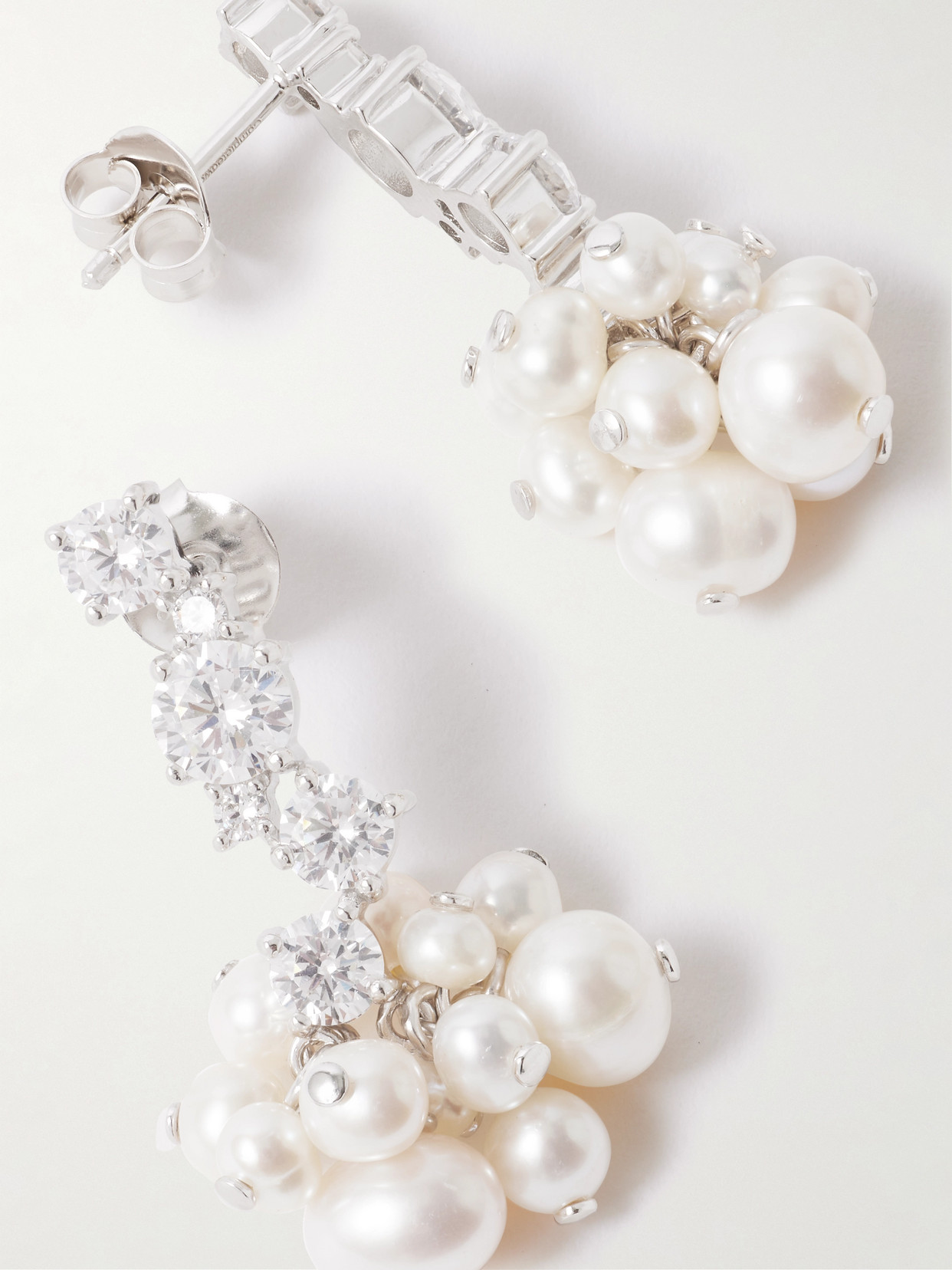 Completedworks Rhodium-plated Recycled Silver Pearl And Crystal Earrings In Metallic