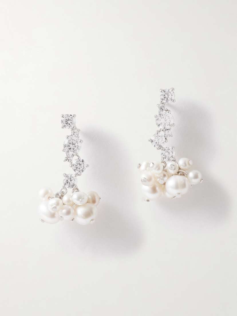 Completedworks Rhodium-plated Recycled Silver Pearl And Crystal Earrings