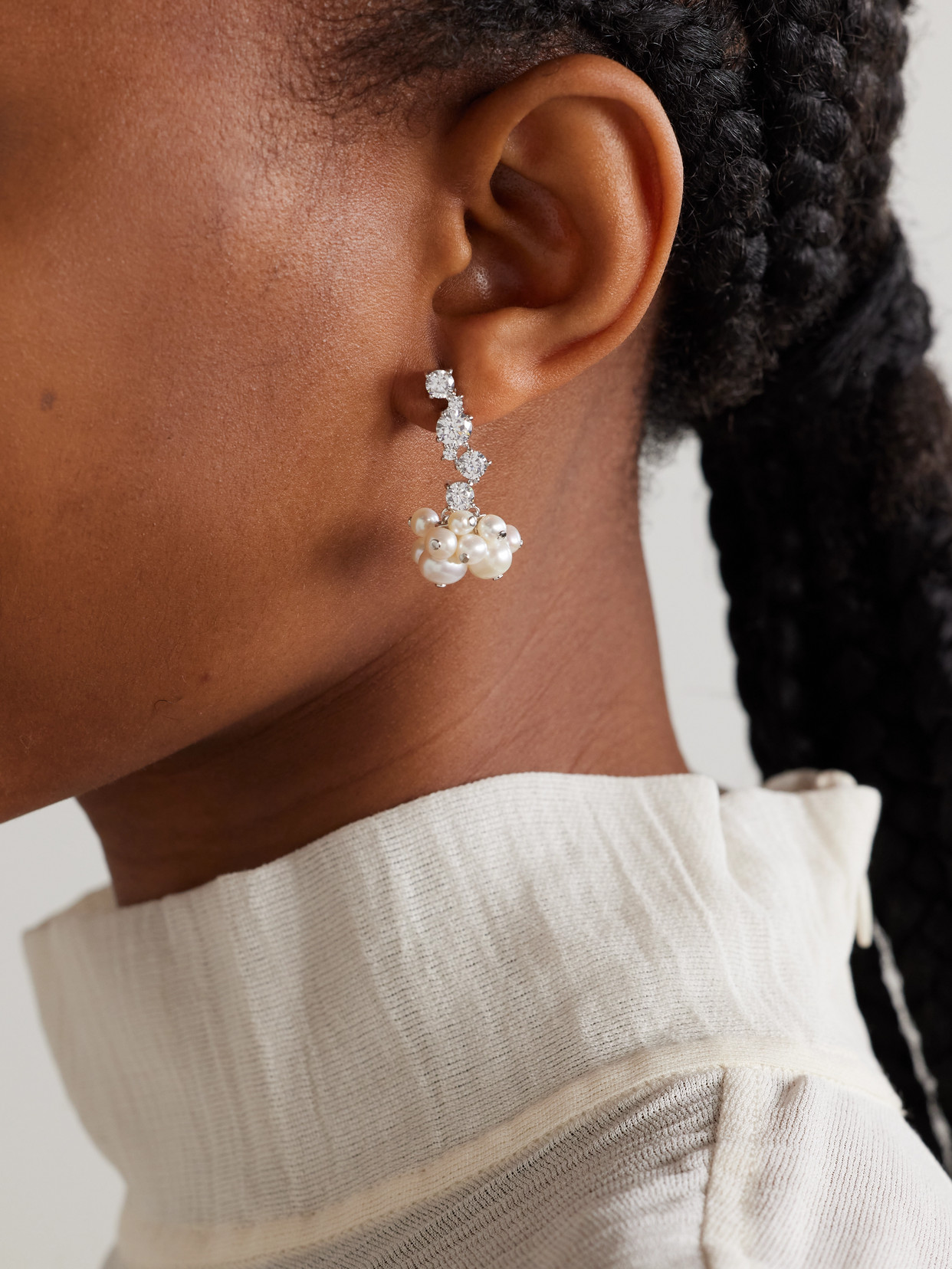 Completedworks Rhodium-plated Recycled Silver Pearl And Crystal Earrings In Metallic