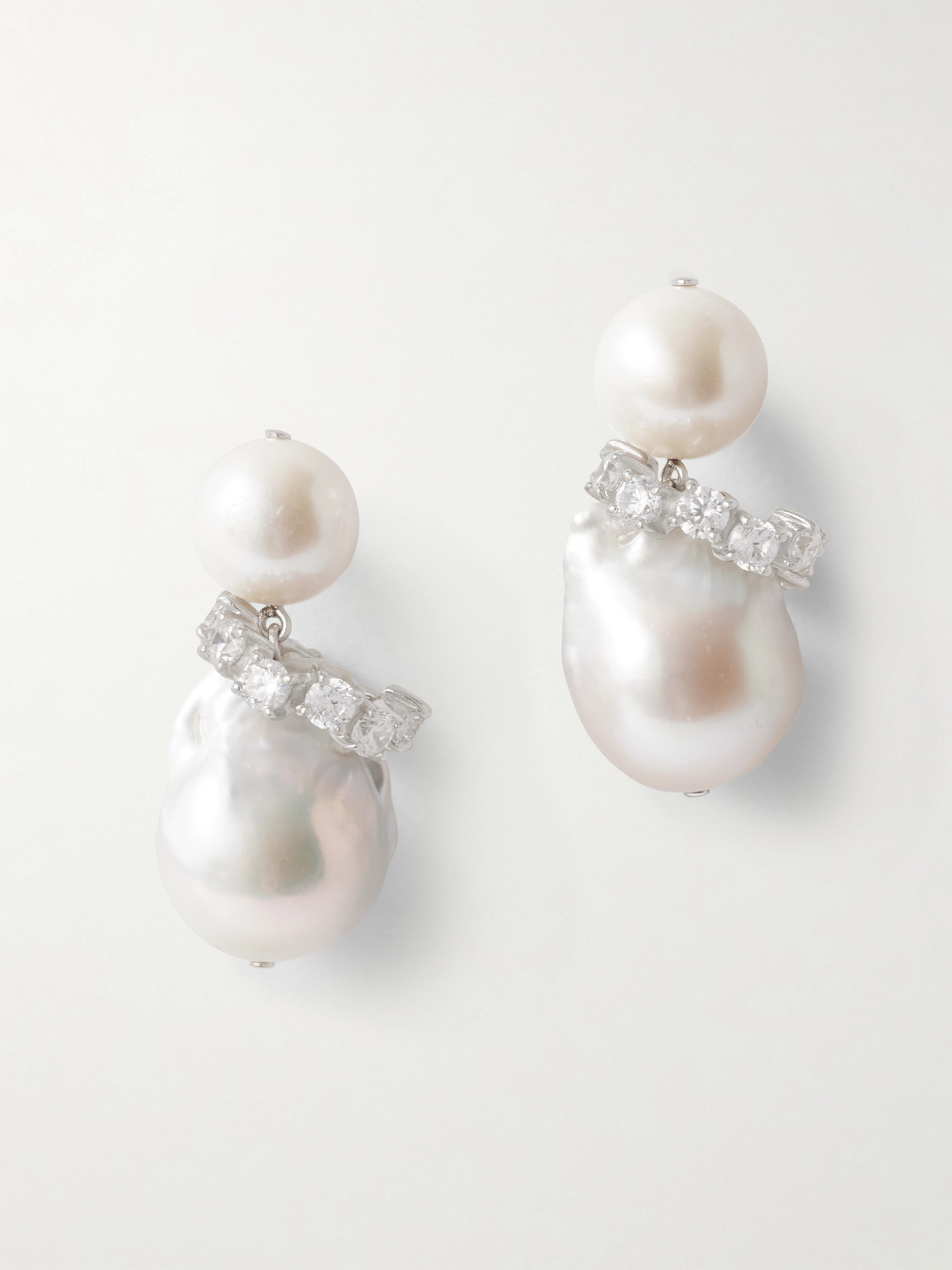 Completedworks Rhodium-plated Recycled Silver Pearl And Crystal Earrings In Neutral