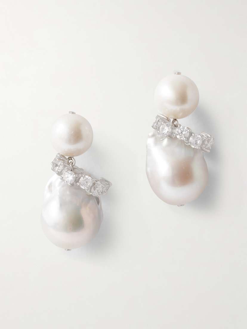 Completedworks Rhodium-plated Recycled Silver Pearl And Crystal Earrings