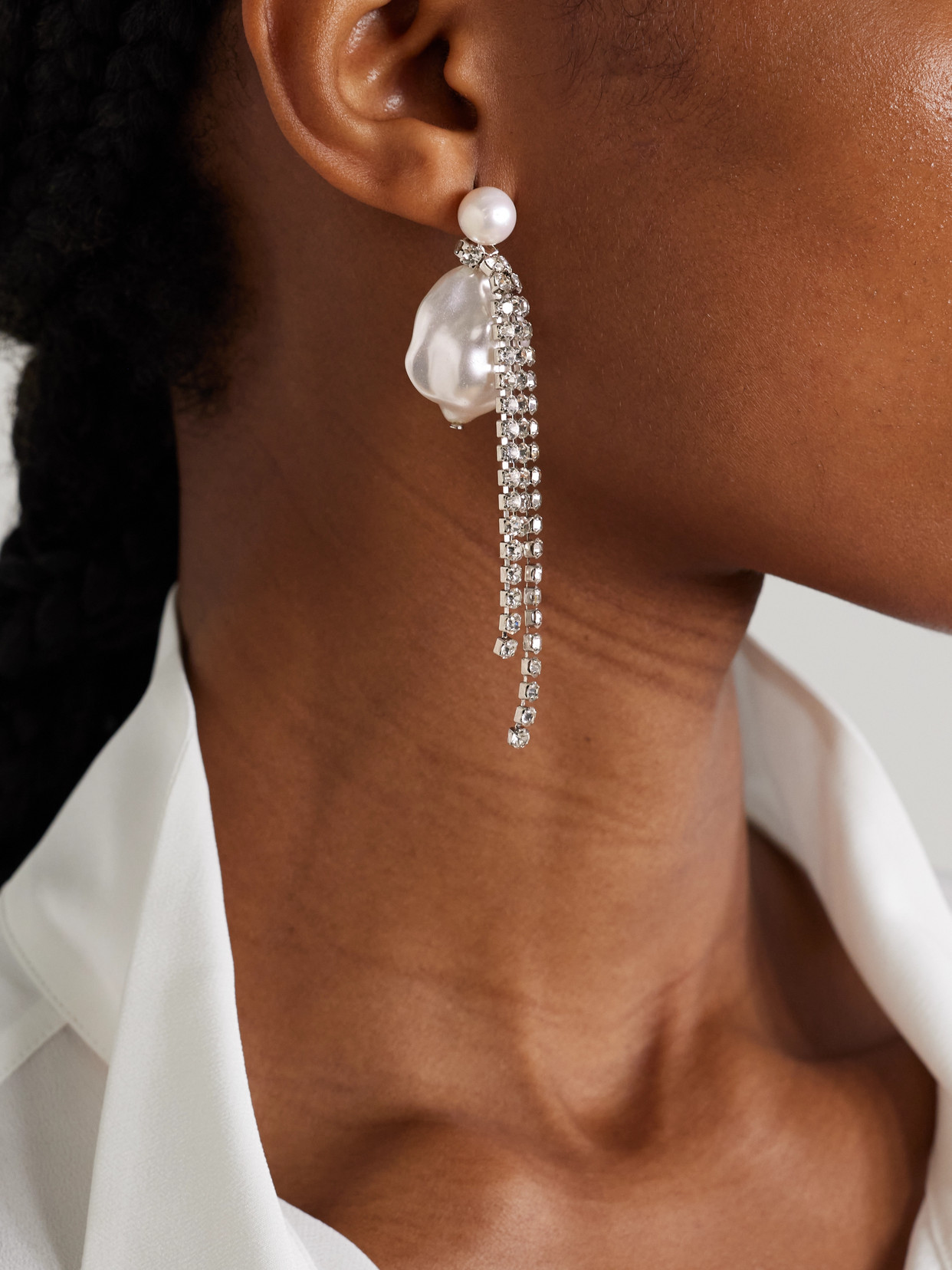 Completedworks Rhodium-plated Pearl And Crystal Earrings In Neutral