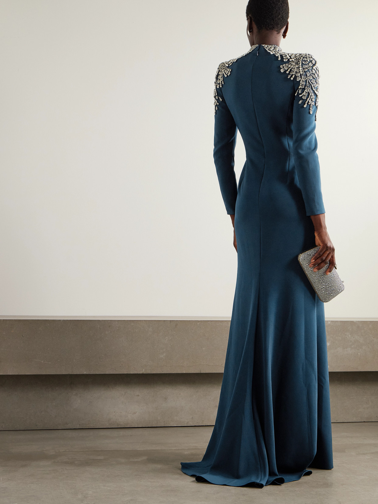 Jenny Packham Cobra Crystal-embellished Crepe Gown In Blue