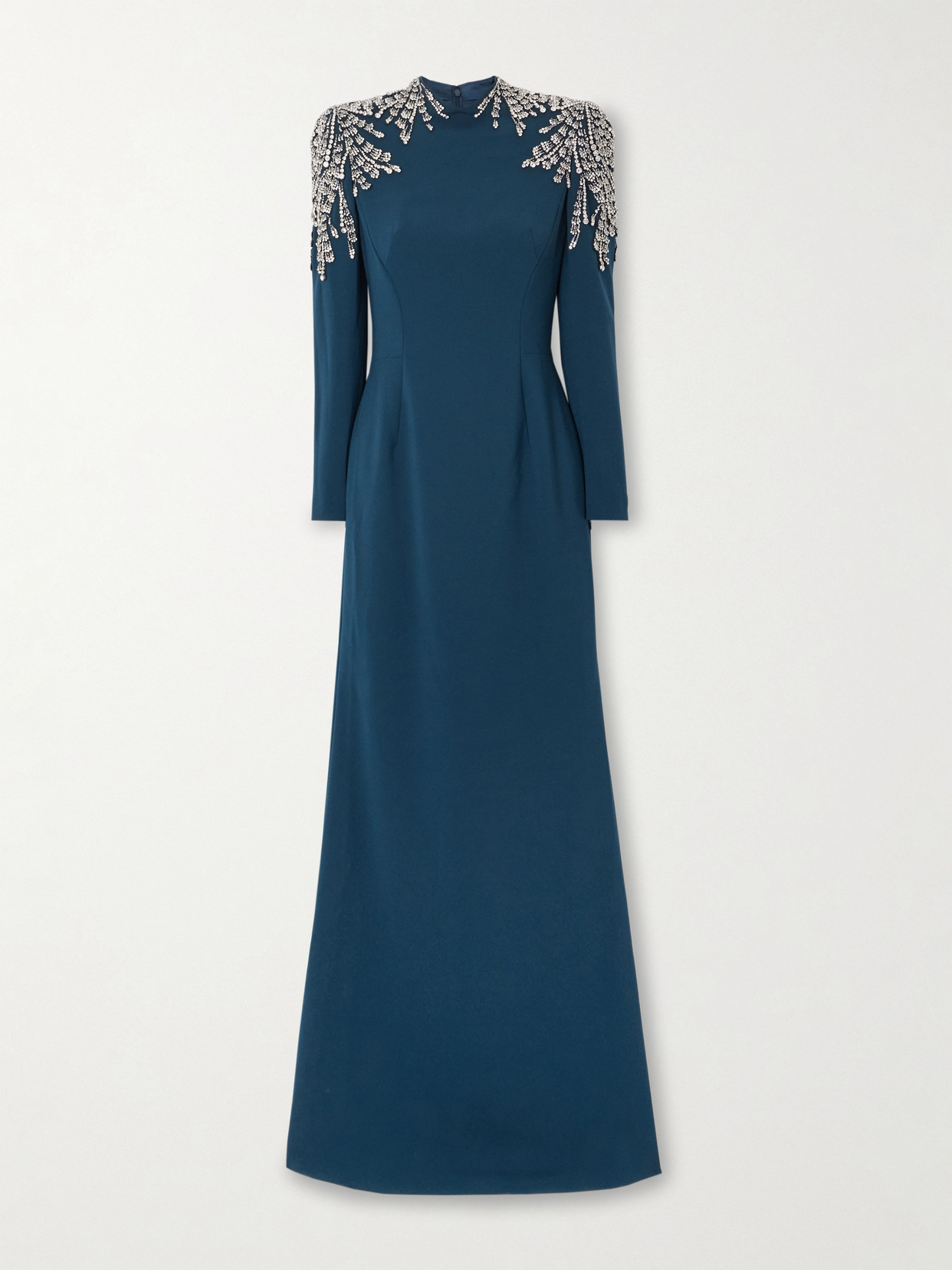 Jenny Packham Cobra Crystal-embellished Crepe Gown In Blue