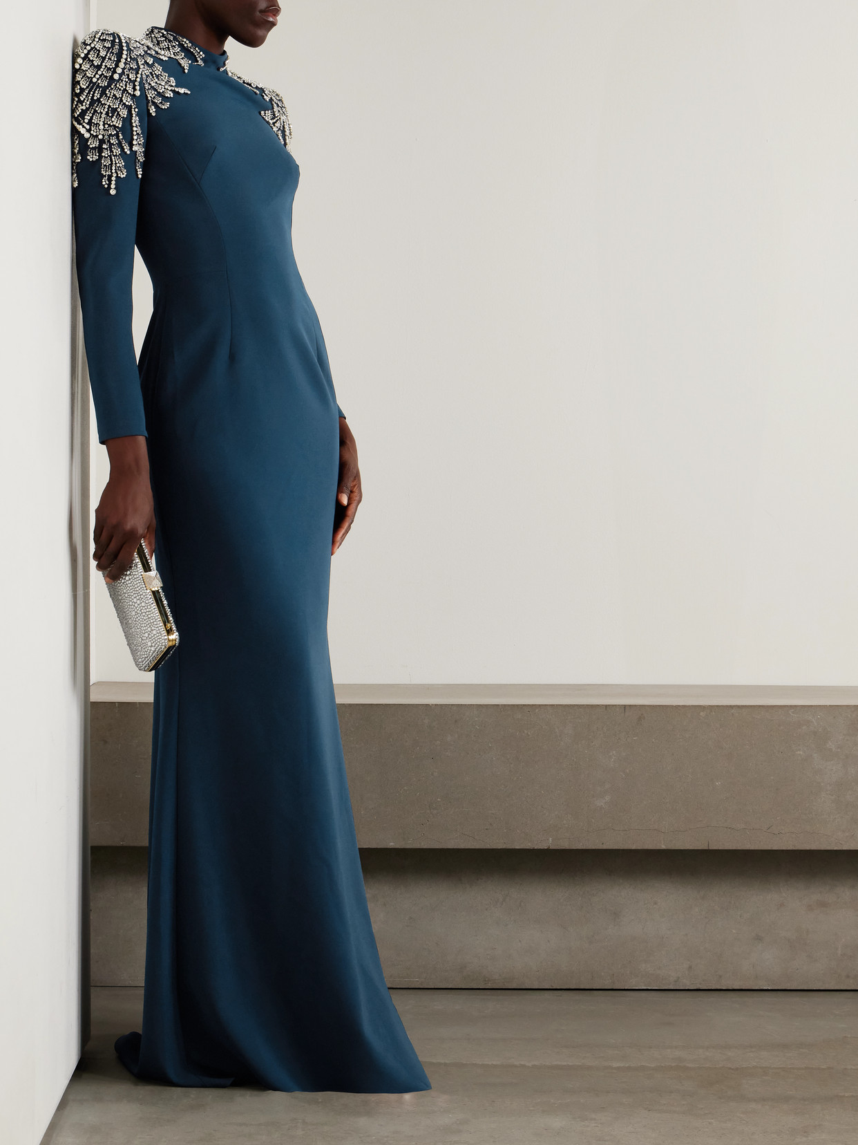 Jenny Packham Cobra Crystal-embellished Crepe Gown In Blue