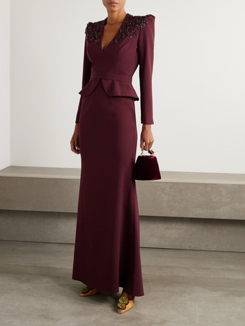 Jenny Packham Night Flowering embellished stretch-crepe gown