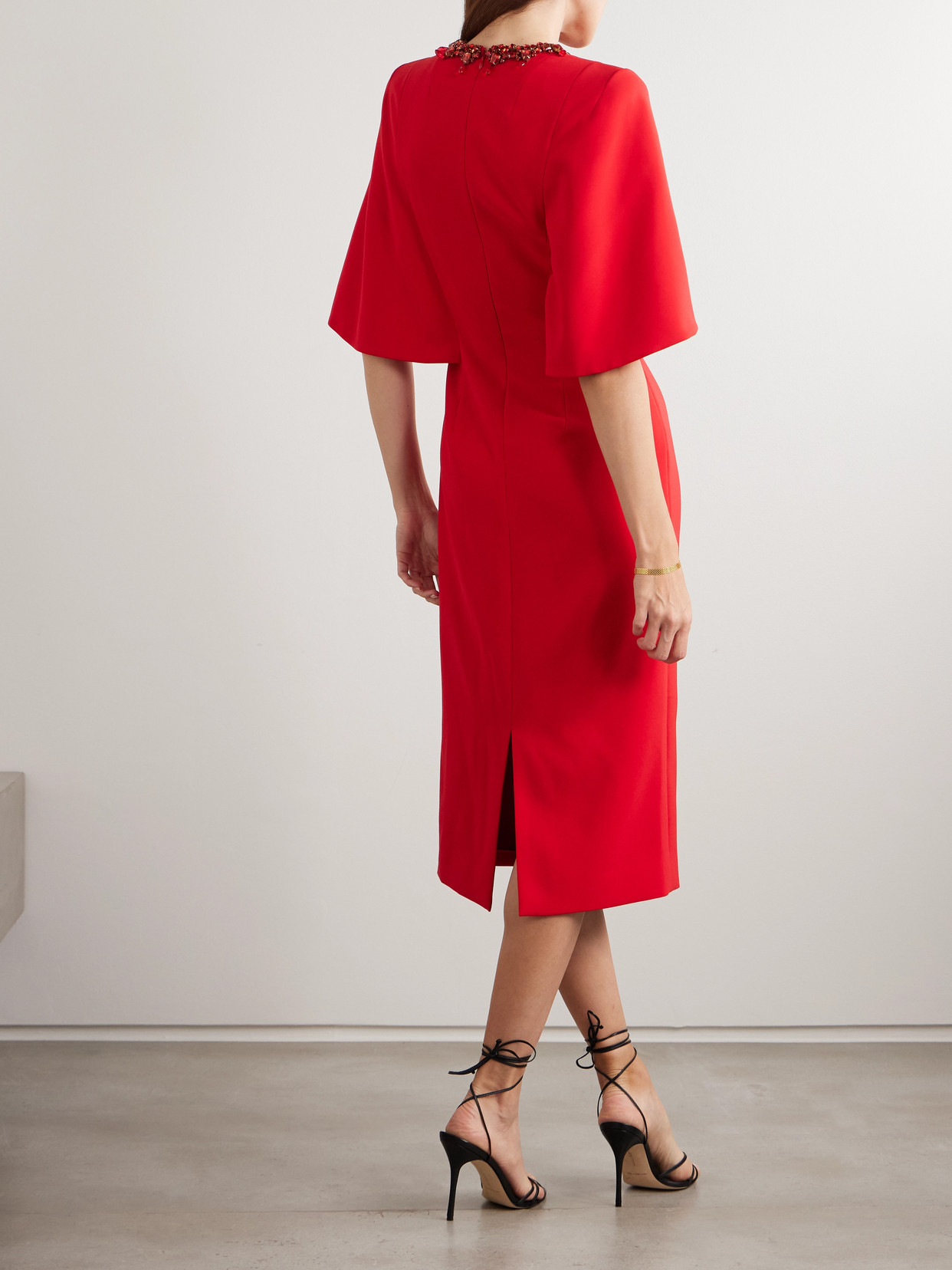 Jenny Packham Ursa Cape-effect Crystal-embellished Crepe Midi Dress In Red