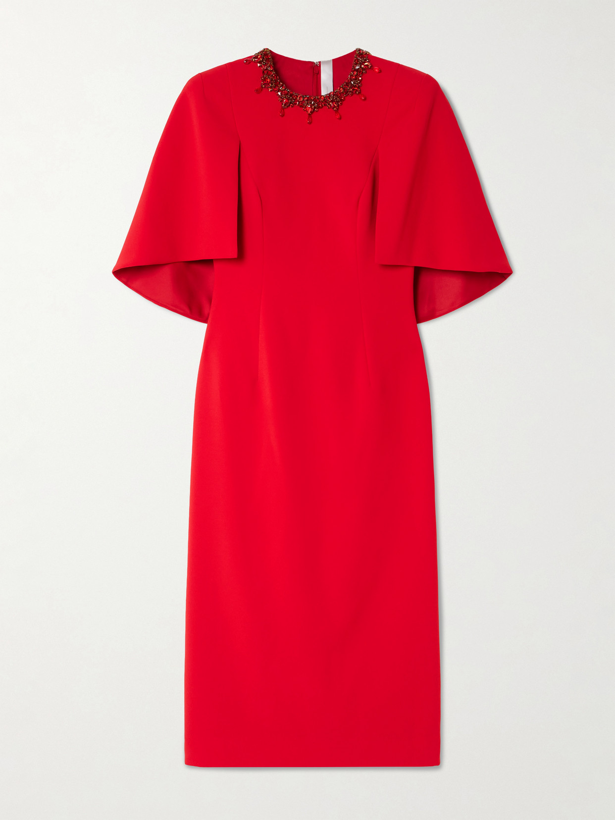 Jenny Packham Ursa Cape-effect Crystal-embellished Crepe Midi Dress In Red