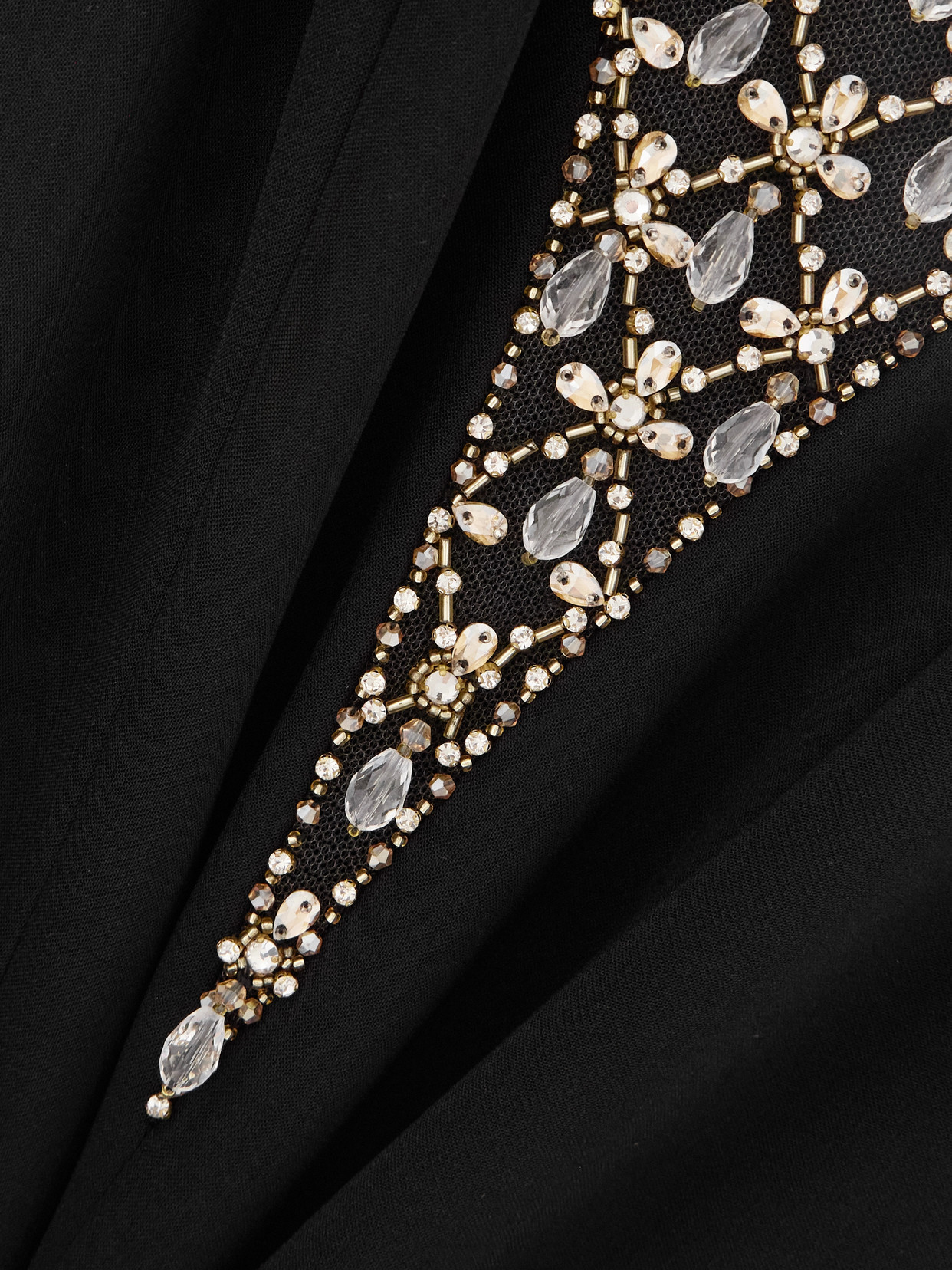 Jenny Packham Empress Embellished Tulle-paneled Crepe Gown In Black
