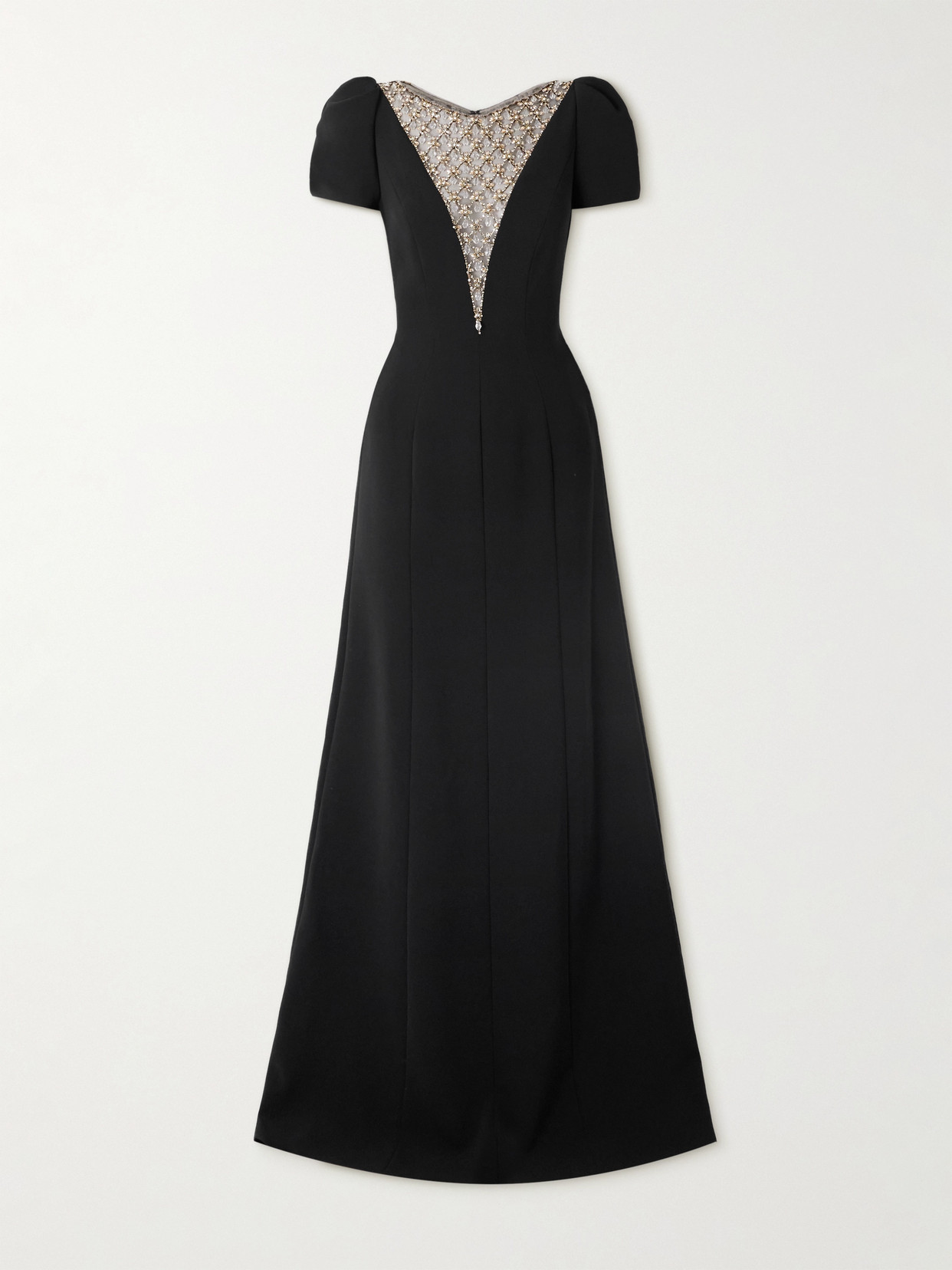 Jenny Packham Empress Embellished Tulle-paneled Crepe Gown In Black