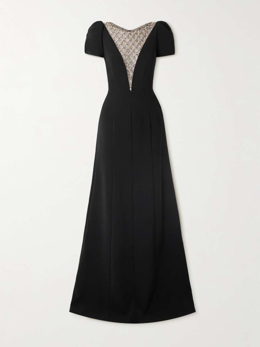 Jenny Packham Empress Embellished Tulle-paneled Crepe Gown