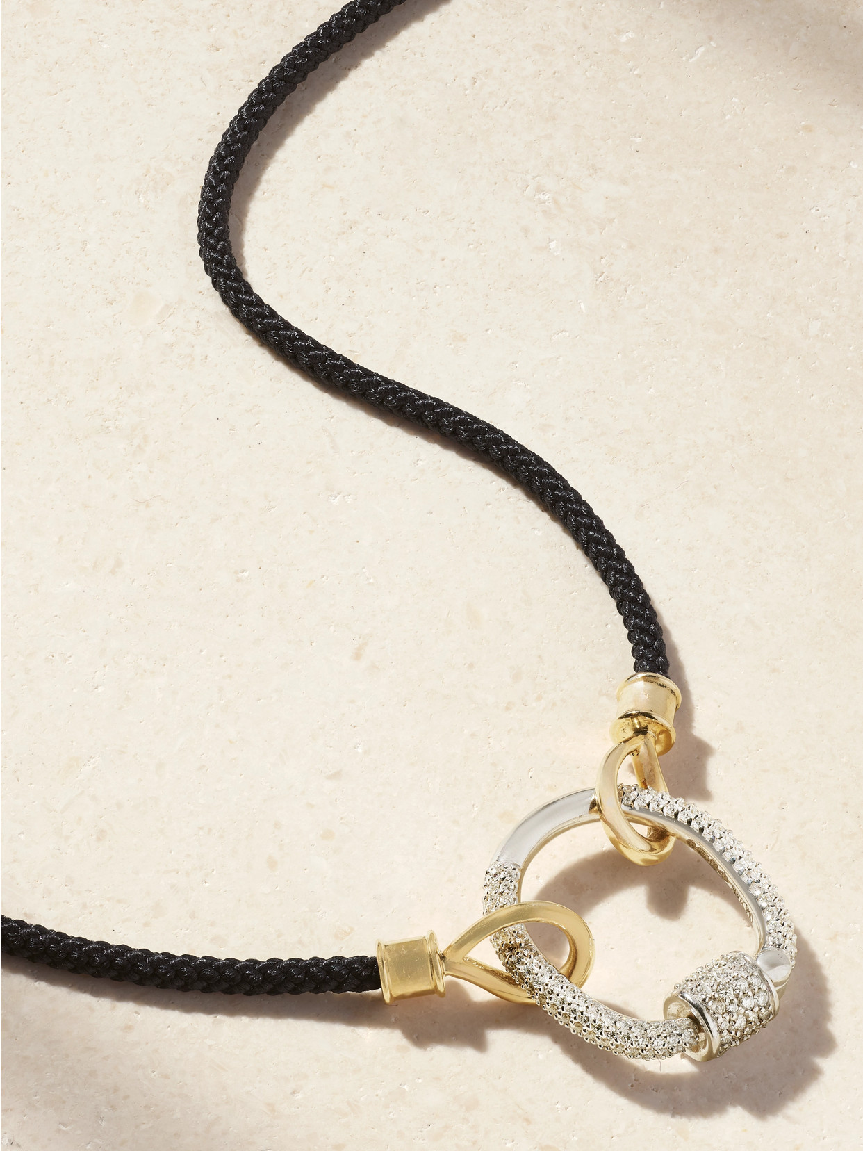 Marla Aaron The String Project 18-karat White Gold, 14-karat Yellow Gold, Cord And Diamond Necklace In Gold