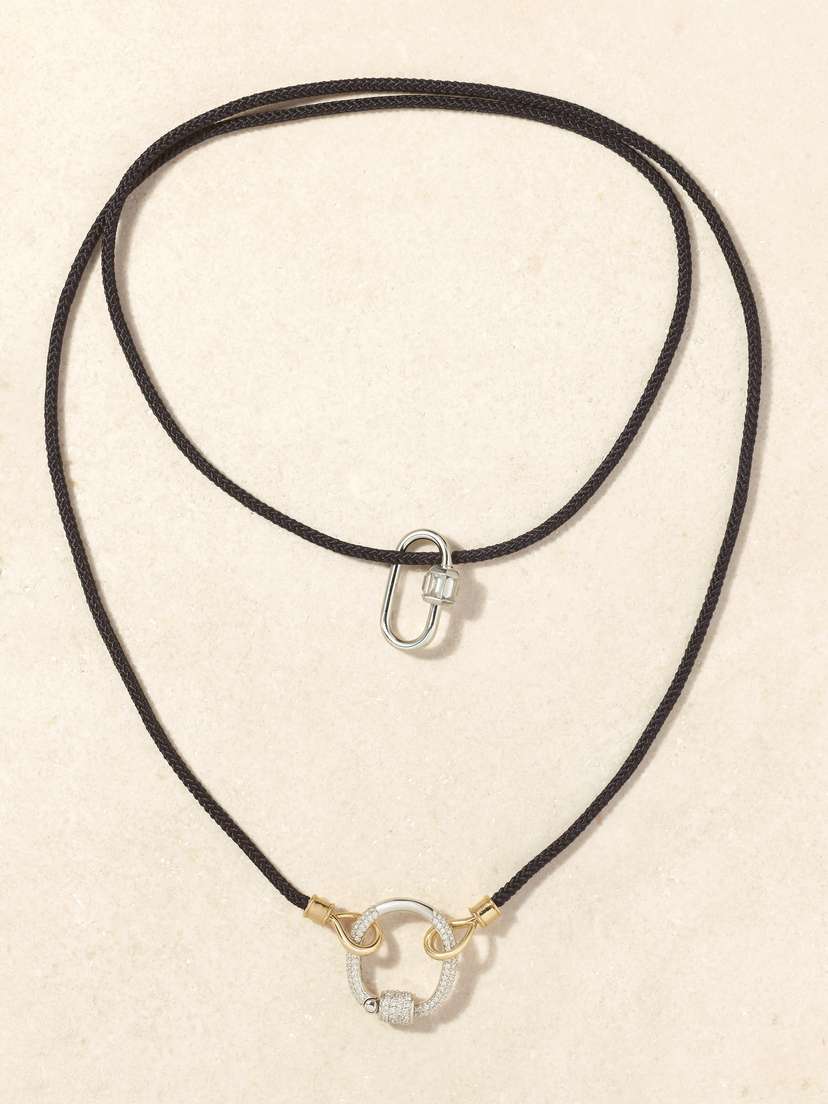 Marla Aaron The String Project 18-karat White Gold, 14-karat Yellow Gold, Cord And Diamond Necklace
