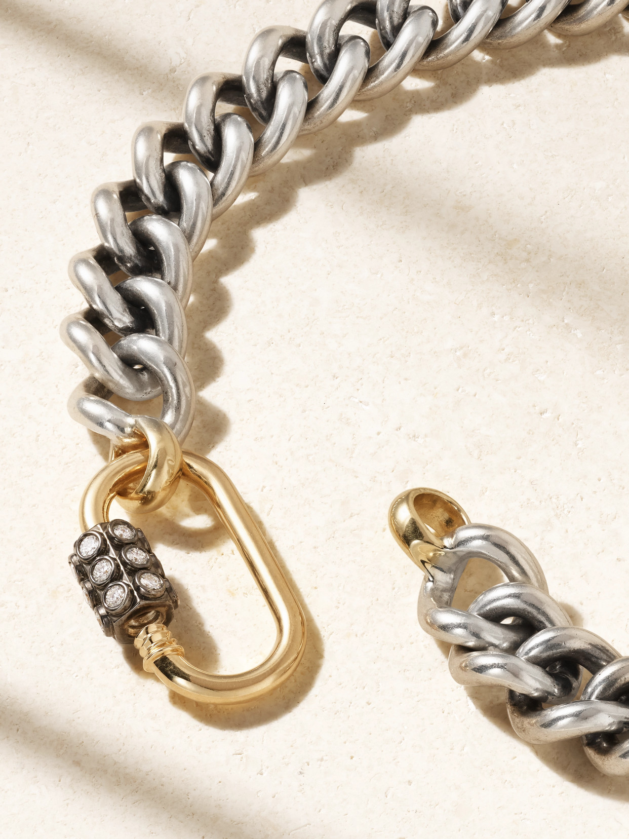 Marla Aaron Consuelo Lock + Mega Curb Chain Sterling Silver, 14-karat Gold And Diamond Necklace In Gold
