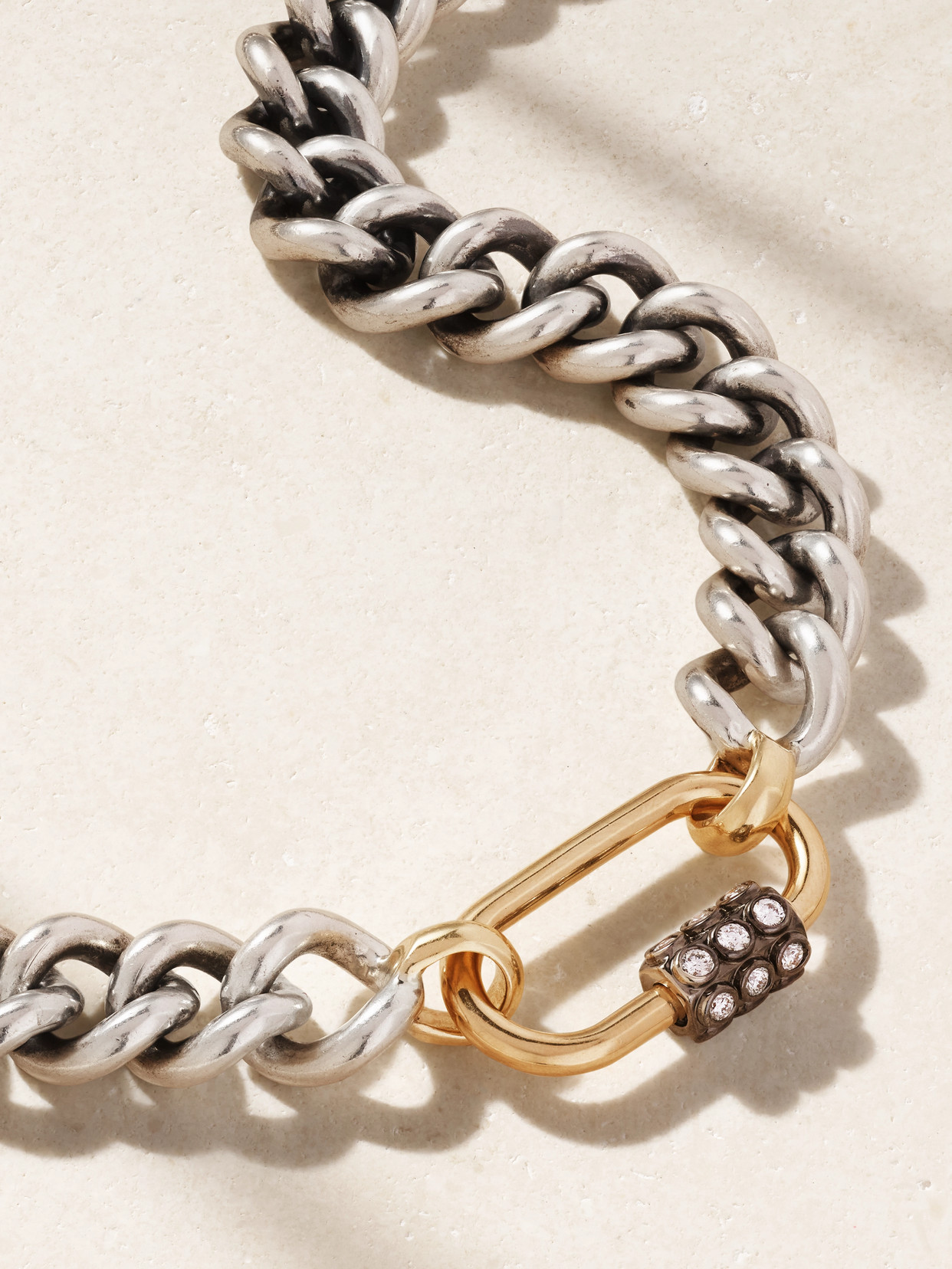 Marla Aaron Consuelo Lock + Mega Curb Chain Sterling Silver, 14-karat Gold And Diamond Necklace In Gold