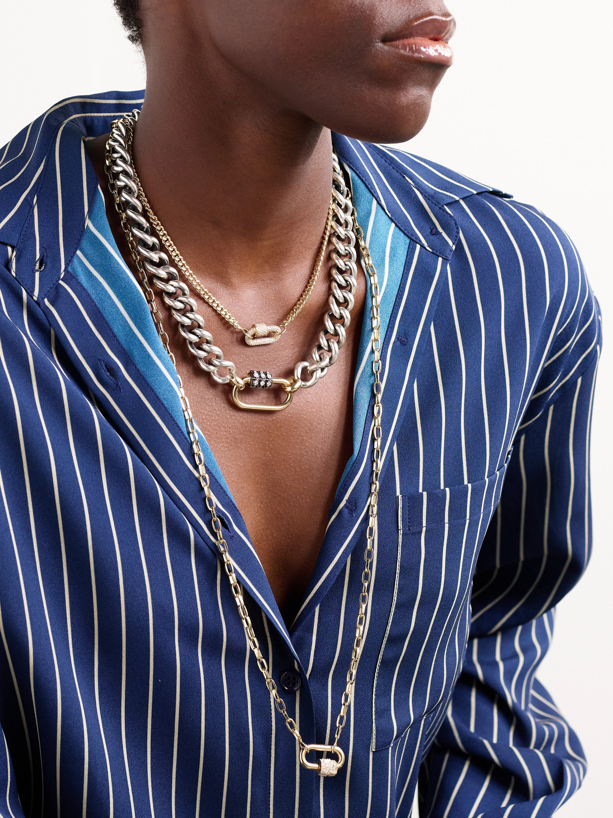 Marla Aaron Consuelo Lock + Mega Curb Chain Sterling Silver, 14-karat Gold And Diamond Necklace In Gold