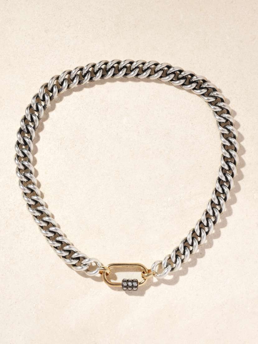 Marla Aaron Consuelo Lock + Mega Curb Chain Sterling Silver, 14-karat Gold And Diamond Necklace