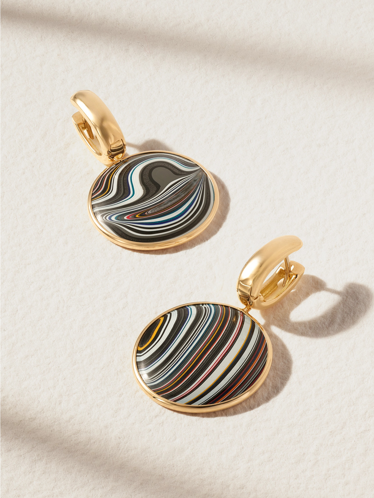 Marla Aaron Fordite Painted 18-karat Gold Earrings