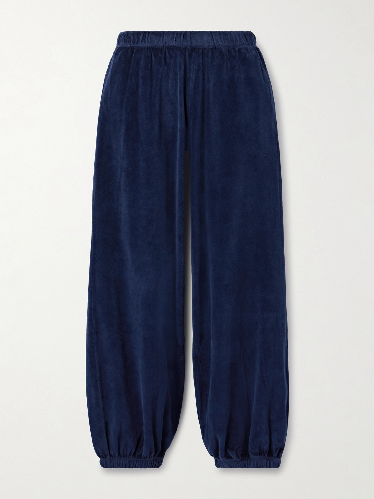 Suzie Kondi Paxos Cotton-blend Velour Tapered Sweatpants In Blue