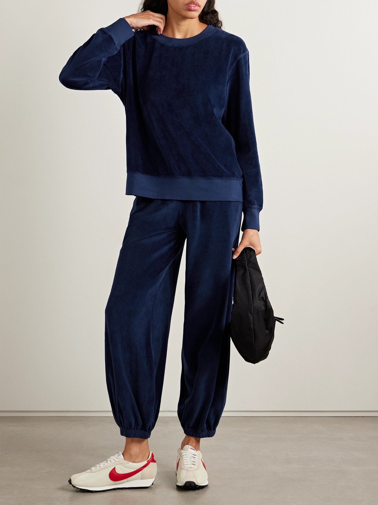 Suzie Kondi Paxos Cotton-blend Velour Tapered Sweatpants In Blue