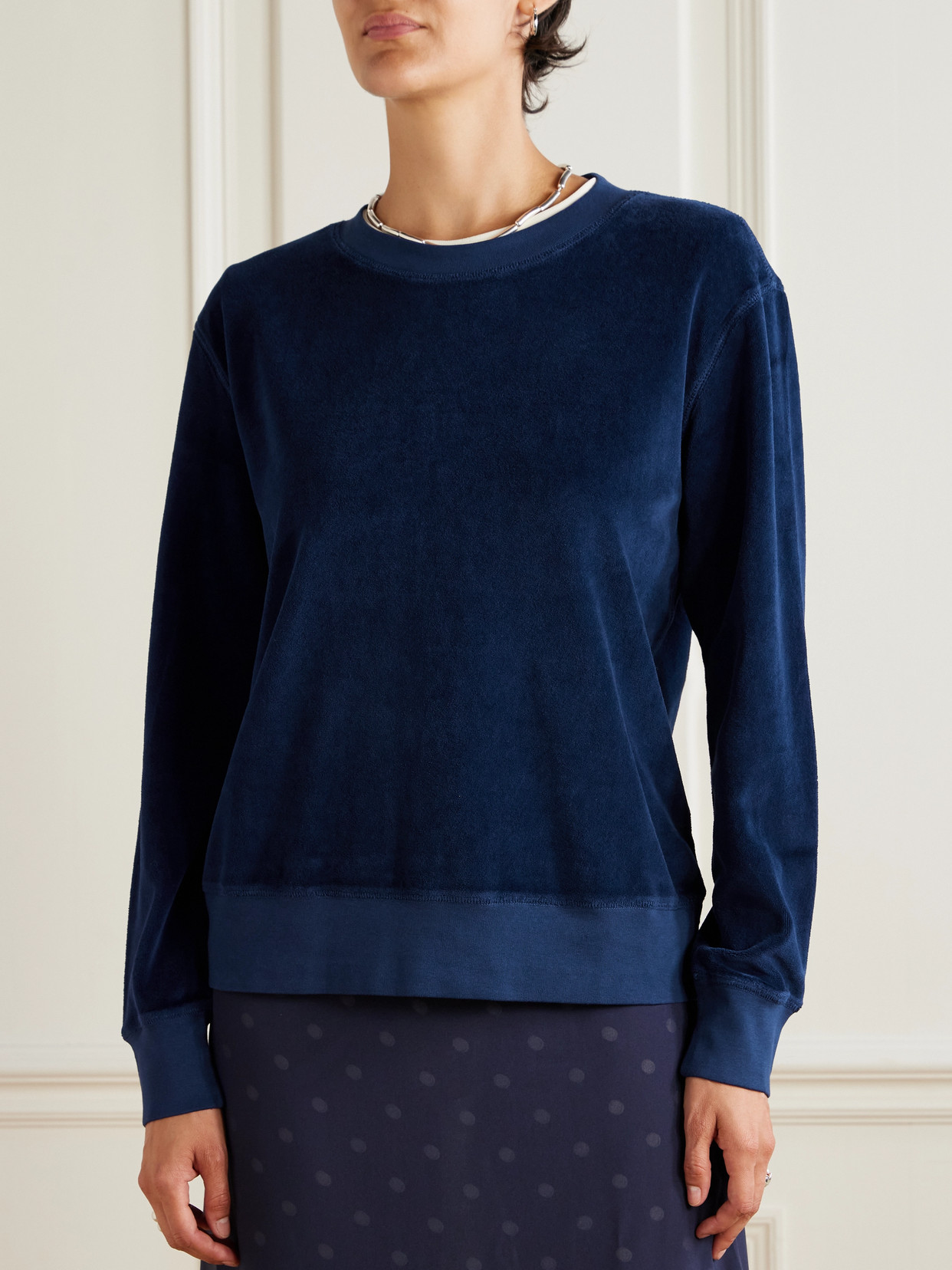 Suzie Kondi Anytime Cotton-blend Velour Sweatshirt In Blue