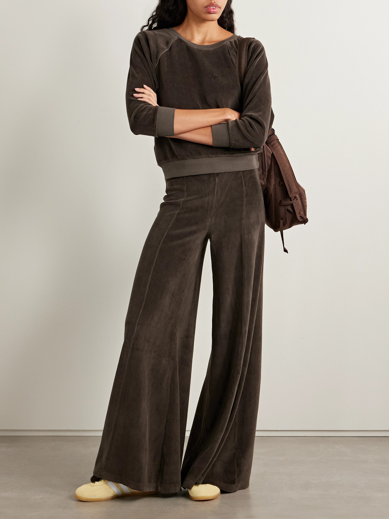 Suzie Kondi Saba Cotton-blend Velour Sweatshirt In Brown