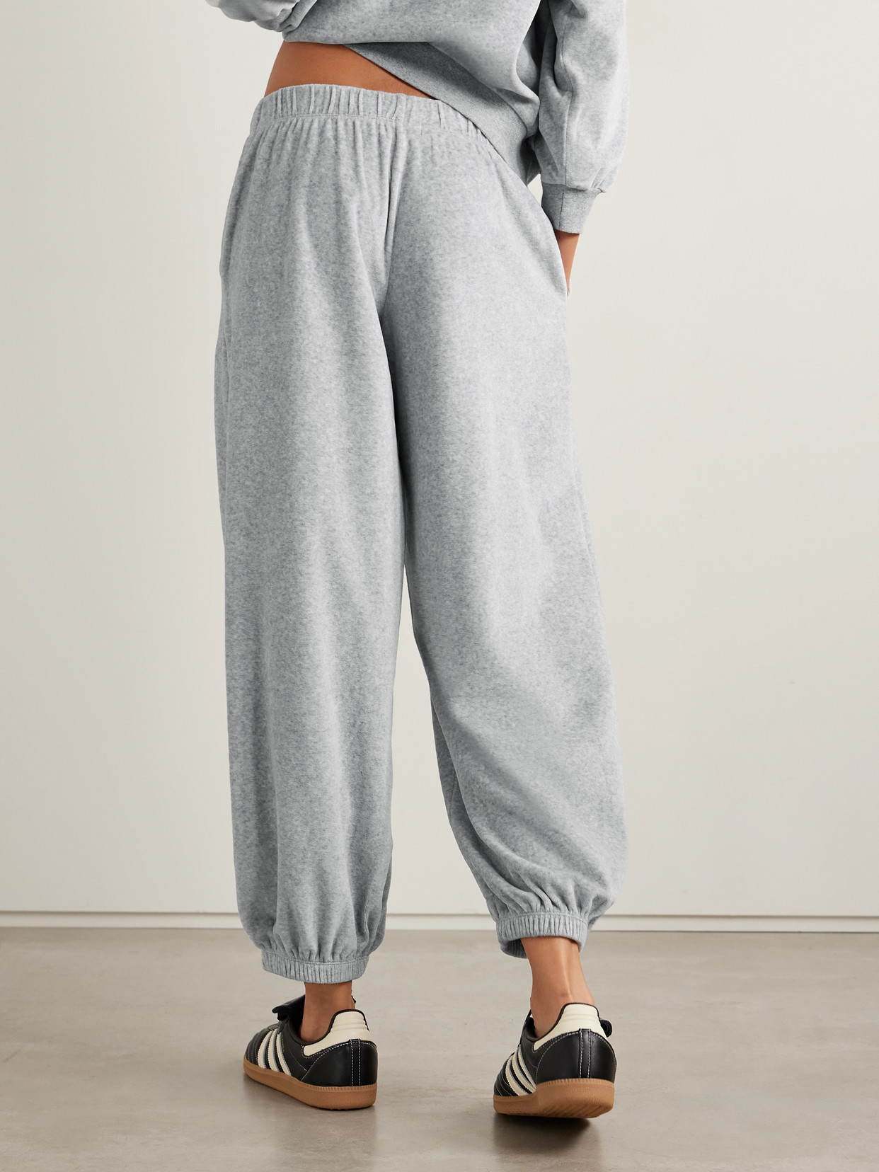 Suzie Kondi Paxos Cotton-blend Velour Tapered Sweatpants In Gray