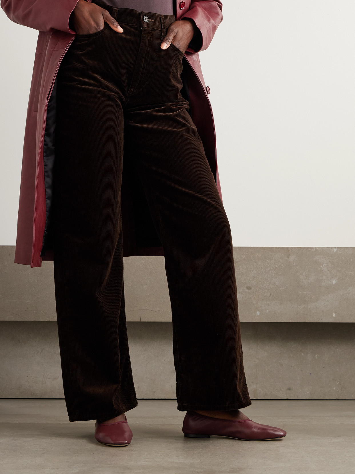 Aeyde Nomi Leather Ballet Flats In Burgundy