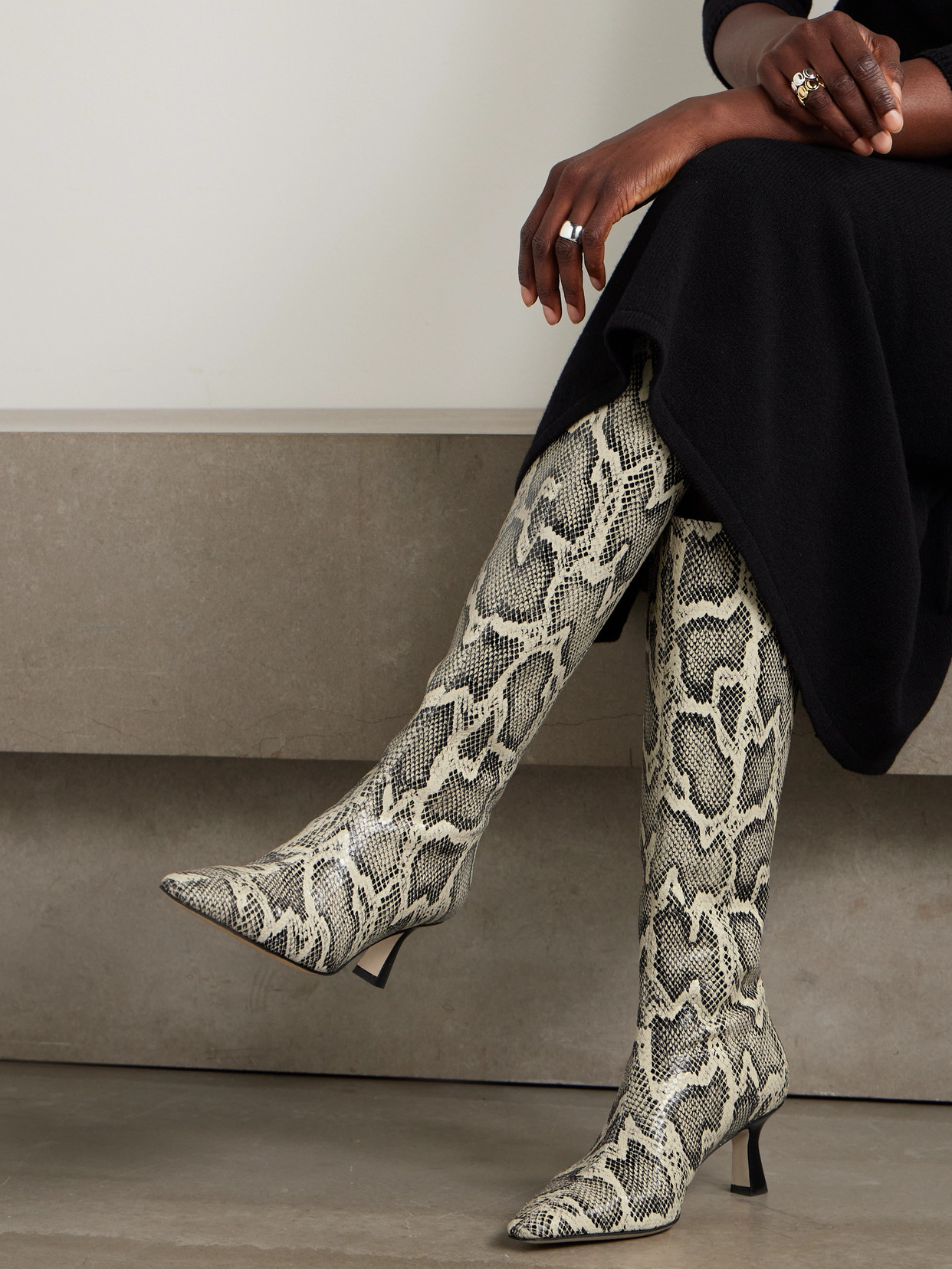 Aeyde Klea Snake-effect Leather Knee Boots In Animal Print