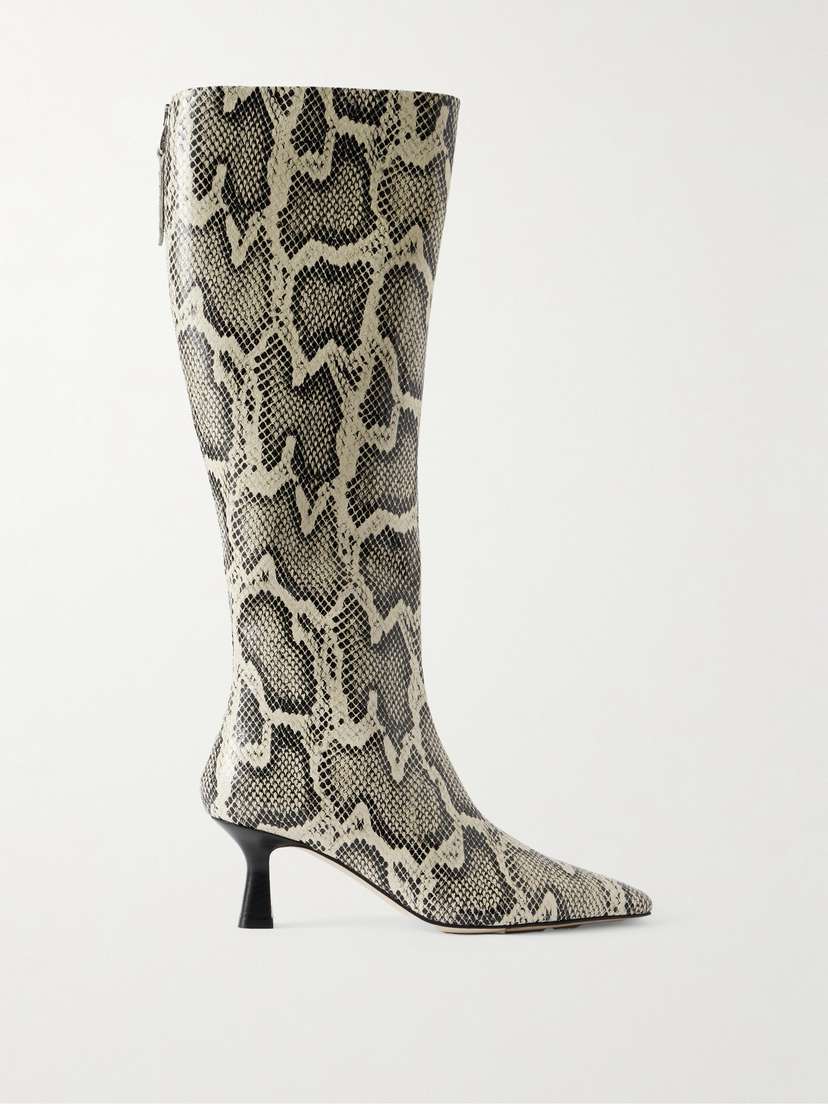 aeyde Klea Snake-effect Leather Knee Boots