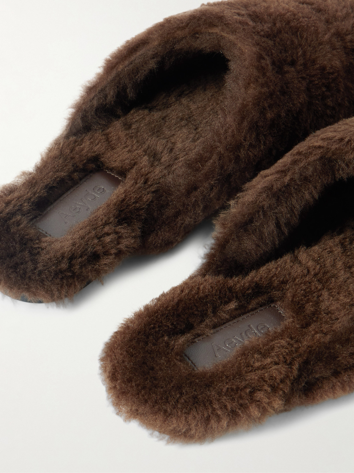 Aeyde Rega Shearling Mules In Brown
