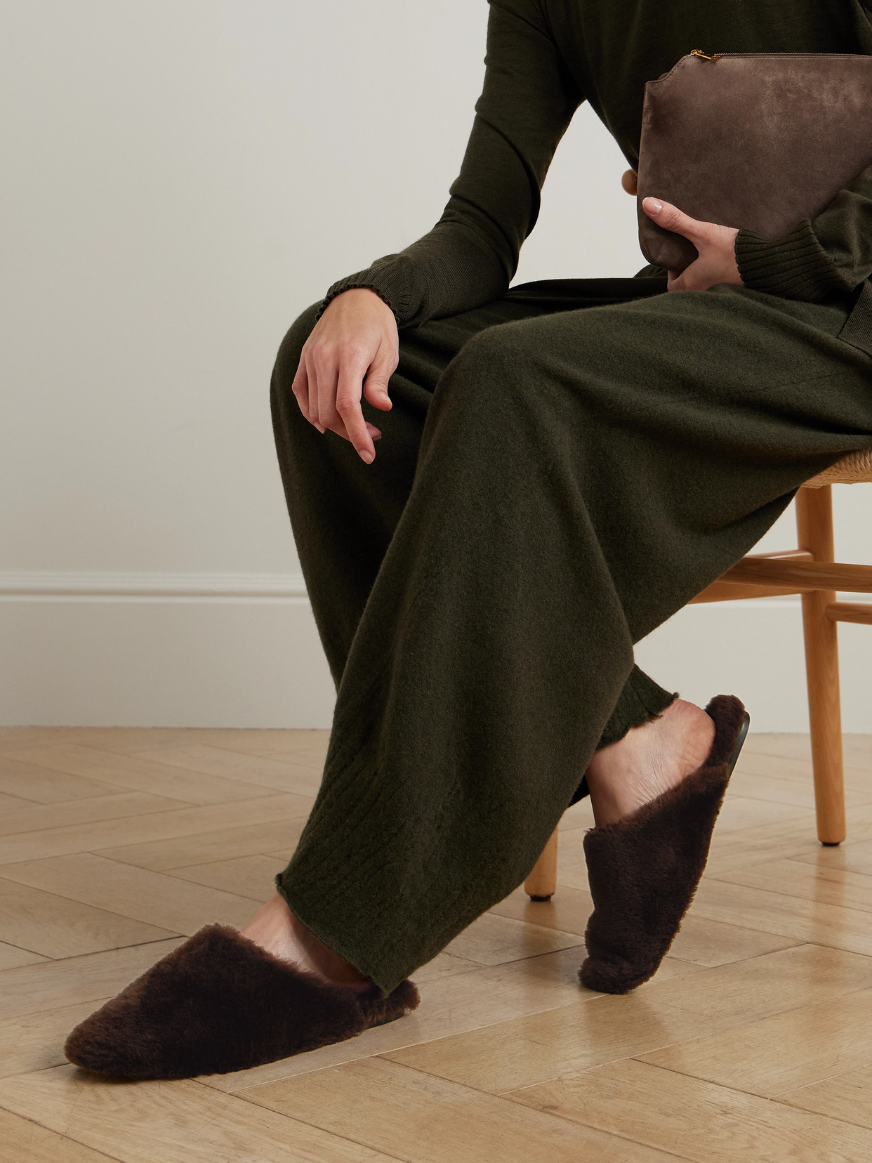 Aeyde Rega Shearling Mules In Brown