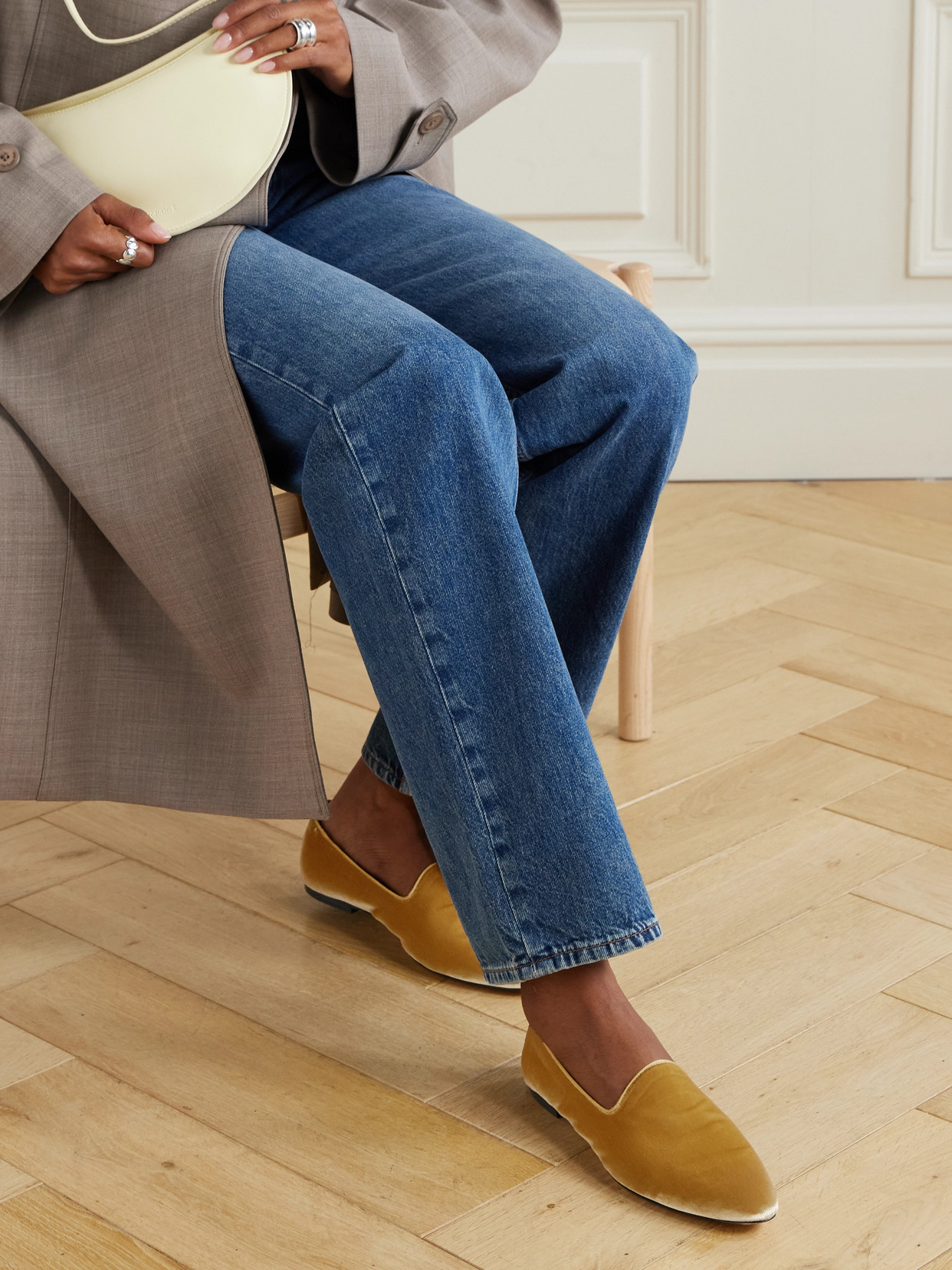 Aeyde Vanna Velvet Loafers In Yellow