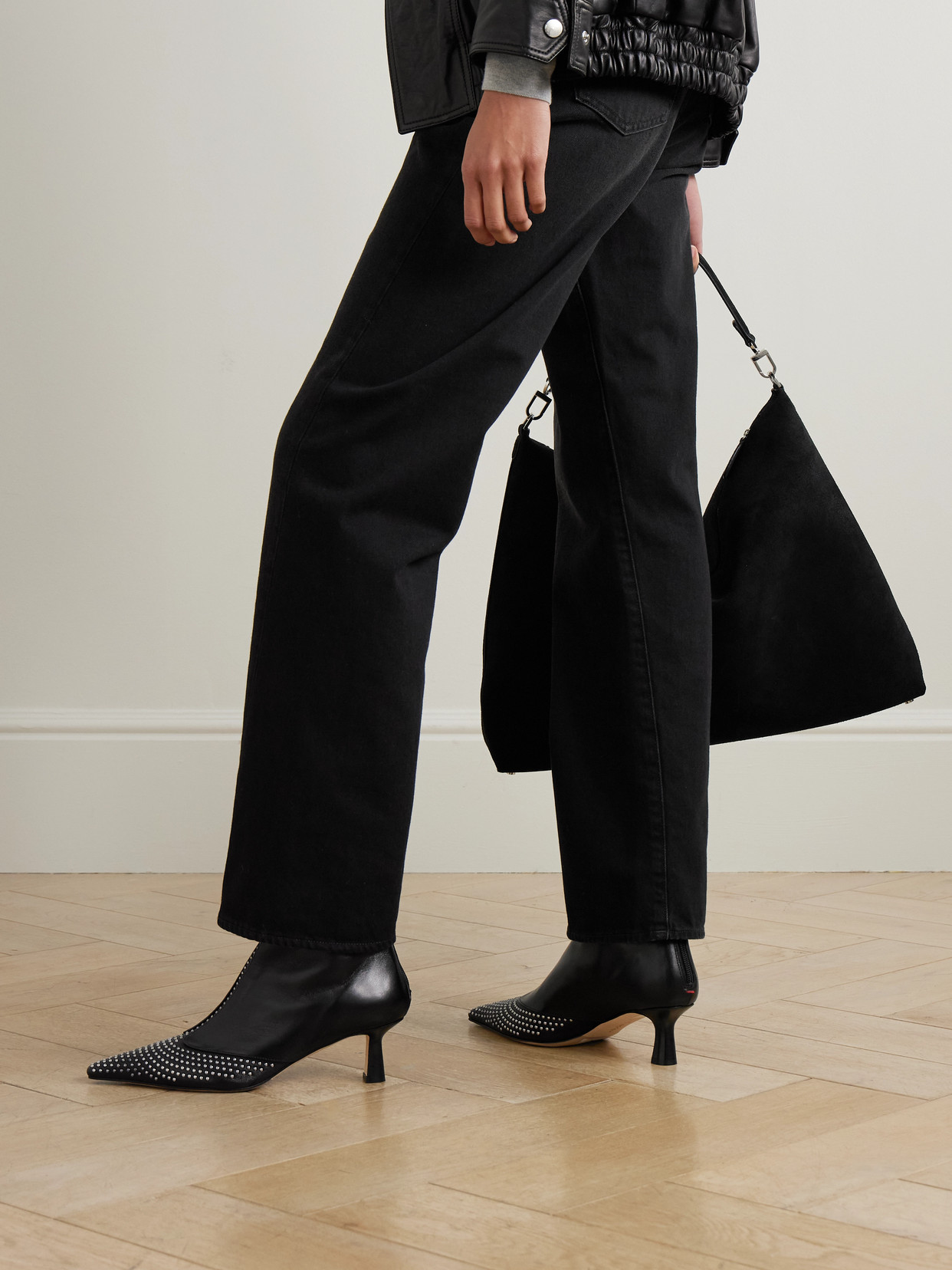 Aeyde Black Sila Mini Stud Leather Boots In Black