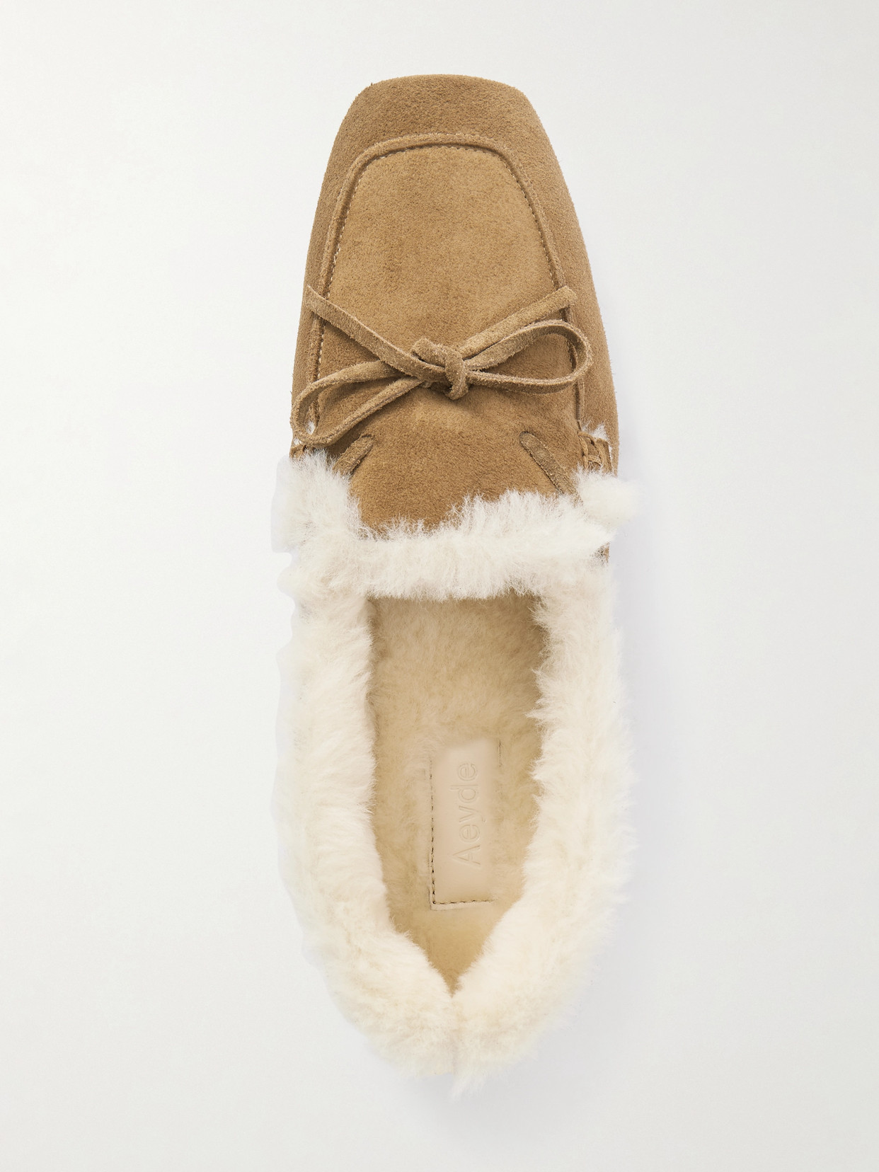 Aeyde Jasper Bow-detailed Shearling-lined Suede Loafers In Brown