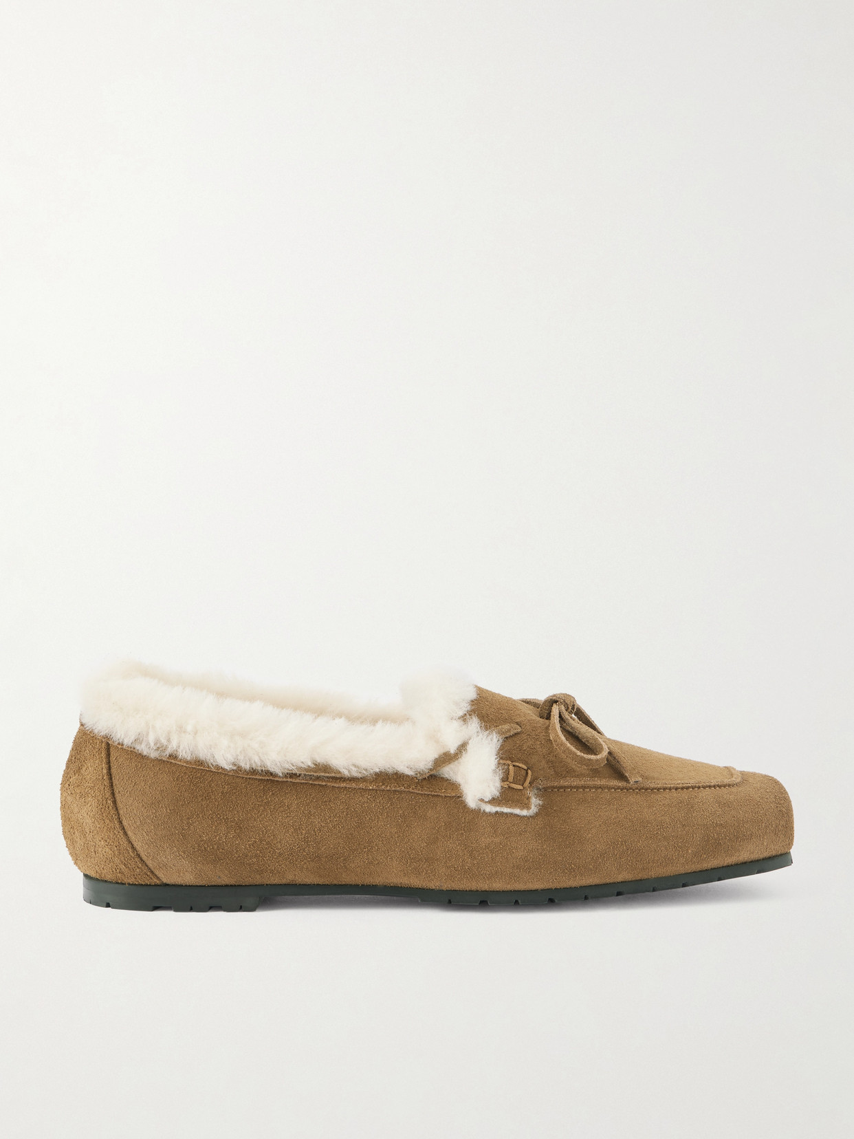 Aeyde Jasper Bow-detailed Shearling-lined Suede Loafers In Brown