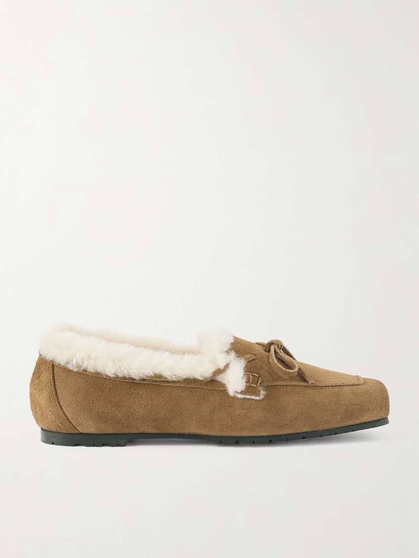 aeyde Jasper Bow-detailed Shearling-lined Suede Loafers