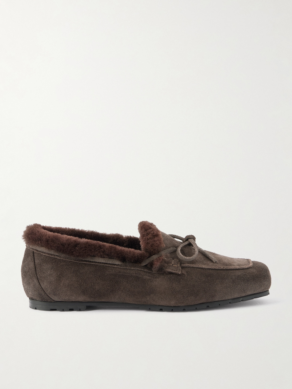 Aeyde Jasper Bow-detailed Shearling-lined Suede Loafers In Brown