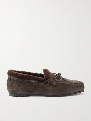 AEYDE Jasper bow-detailed shearling-lined suede loafers