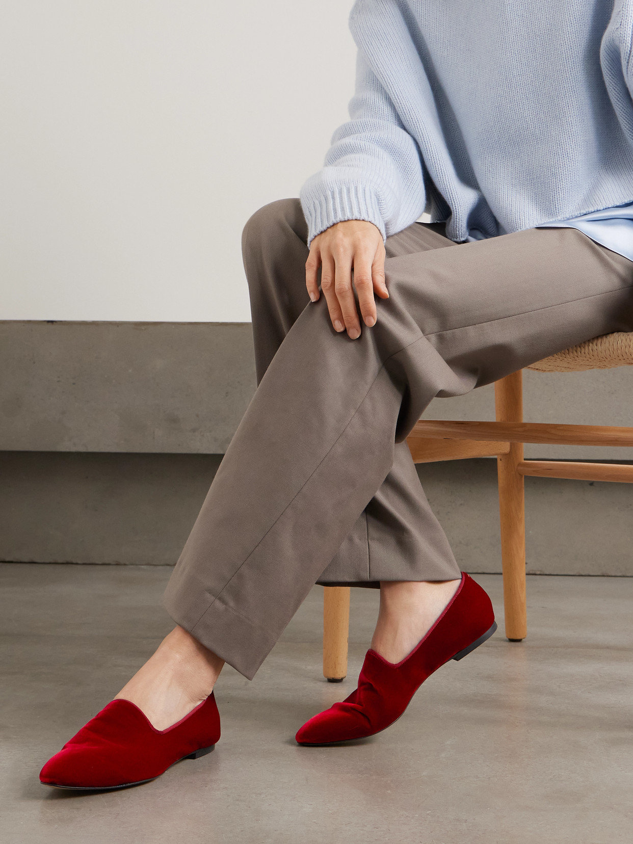 Aeyde Vanna Velvet Loafers In Red