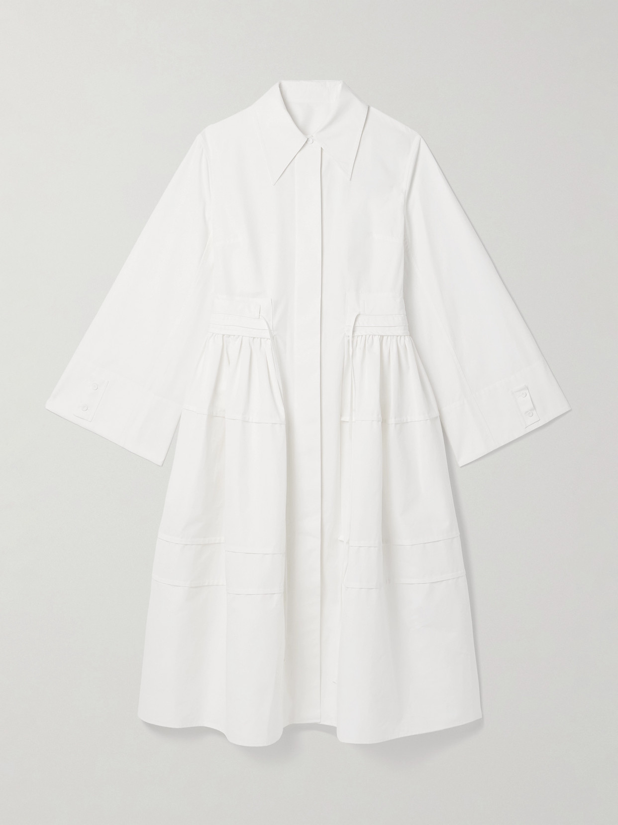 Jil Sander Gathered Cotton-poplin Midi Dress In White