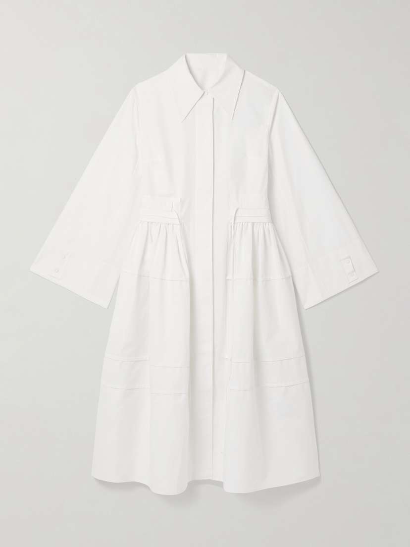 Jil Sander Gathered Cotton-poplin Midi Dress