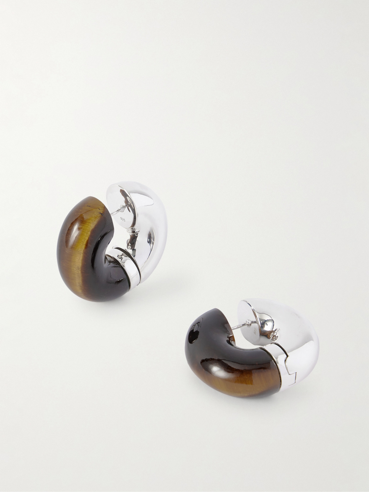 Uncommon Matters Stratus Silver Tiger's Eye Hoop Earrings In White