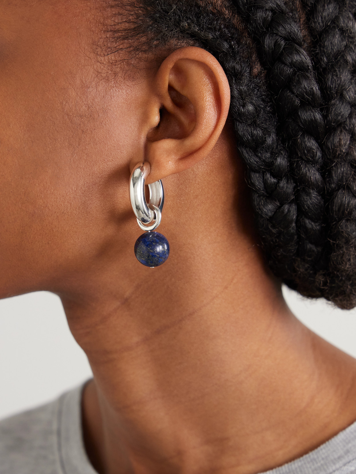 Agmes Sonia Recycled Sterling Silver Lapis Lazuli Hoop Earrings
