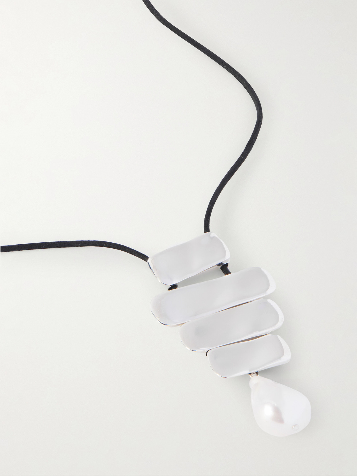 Agmes Baroque Ilona Recycled Sterling Silver, Suede And Pearl Necklace In Silver