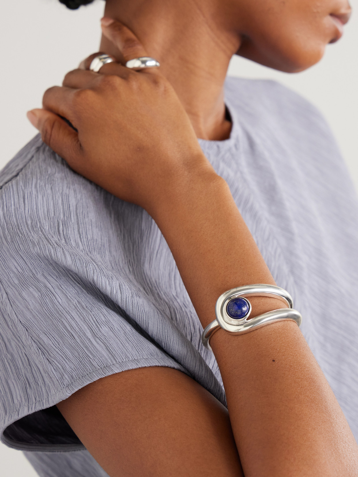 Agmes Becky Recycled Sterling Silver Lapis Lazuli Cuff